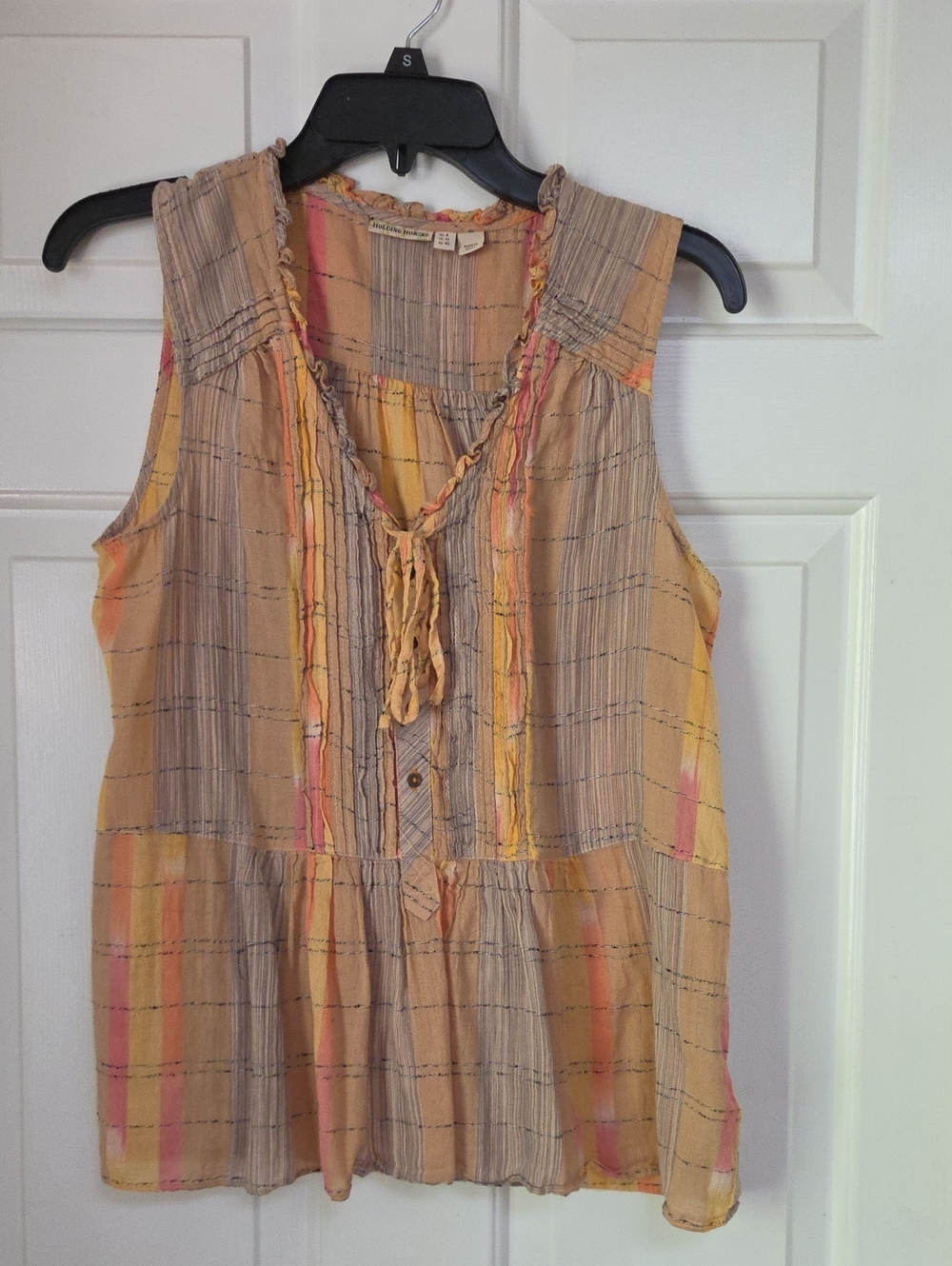 Lightweight Yellow-Pink Sleeveless Peasant Top